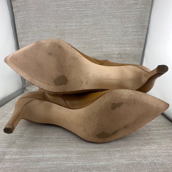 Zara Tan Pointed Toe Lace-Up Ankle Boot Women EU 39 US 8 Made in Spain Side Zip - Picture 7 of 13